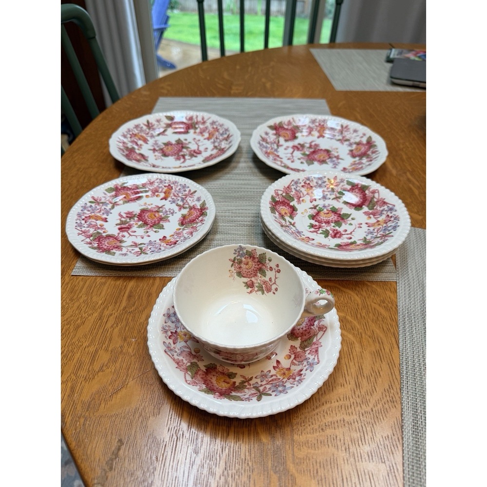 Vtg Copeland Spode's Aster Set Of 9 Plates + Tea Cup